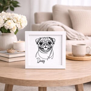 Personalized Pug Dog Memorial Sign Veterinarian Gift Pet Lover Keepsake Laser Engraved Handcrafted Wooden Dog Portrait in Frame