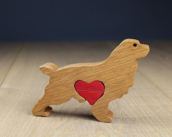Handcrafted Oak Cocker Spaniel Sculpture - Heartfelt Pet Memorial Gift Dog Lovers Customizable Wooden Figurine