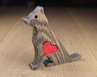 Handcrafted Oak German Shepherd Figurine with Heart: Heartfelt Pet Memorial Gift for Dog Lovers & Owners