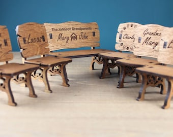 Personalized Mini Wooden Bench & Chairs Set: Engraved Birch Plywood Keepsake