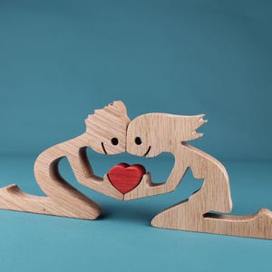 Handcrafted Couple Wooden Sculpture - Romantic Wedding Anniversary Keepsake Home Decor Wood Anniversary Gift