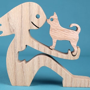 Heartwarming Girl & Chihuahua Wooden Scroll Art - Minimalist Figurine Decor Dog Lovers Gift Sentimental