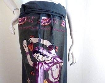 Indian Goddess Print Wrap Skirt, Boho Hippie Cotton