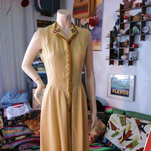 Vintage LINEN Dress. Beaded Details, size 8, womens 1960s dress