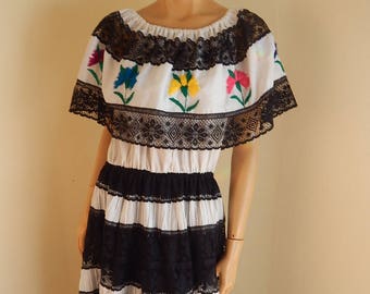 Mexican dress, lace, embroidery, off the shoulder, authentic mexican, wedding, waitress