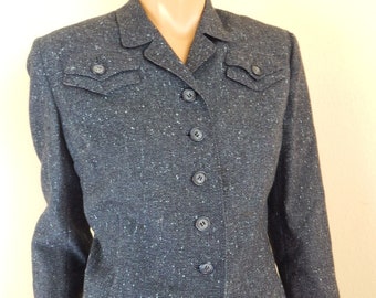 Vintage Wool womens Tweed suit, lots of details, bust 37, Mcm wool suit