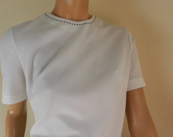womens vintage blouse, white, medium, stretch, 70s