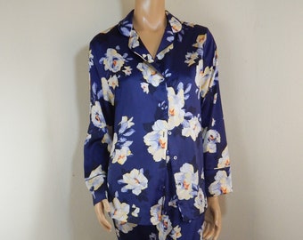 Rosie Blue satin floral pajamas, size 12, elastic waist