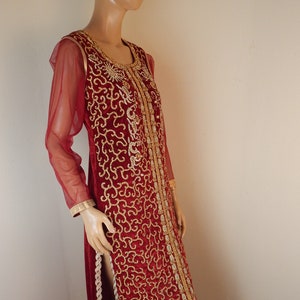 Vintage Red velvet sequin Dress, Traditional Indian gown, heavily embellished