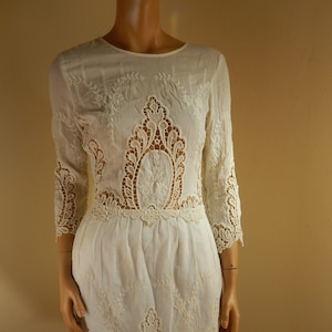 sheer white lace victorian style dress, 30 silk 70 cotton, dolce vita medium