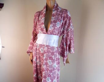 vintage japanese kimono, long asian robe, japanese robe, costume