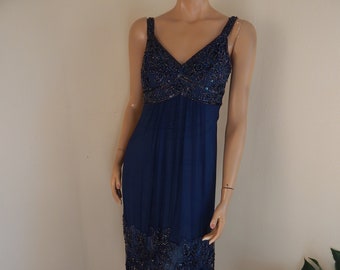 beaded navy dress, stenay brand, formal, size 4