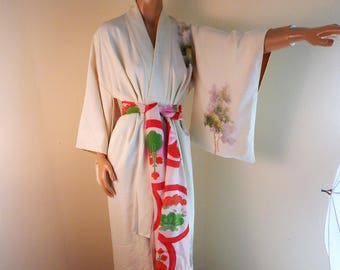 vintage japanese kimono, hand painted, 1970s, kimono,  Robe