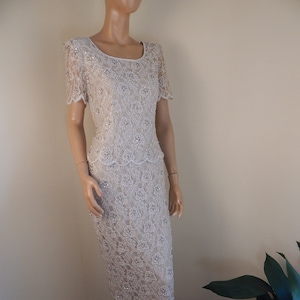 beaded dress, bridal dress, white beaded gown, pearls