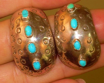 Sterling turqouise earrings, Taxco, Vintage southwestern jewelry