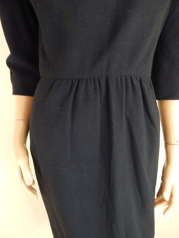 vintage black wool dress, 1950s black dress, fren… - image 3