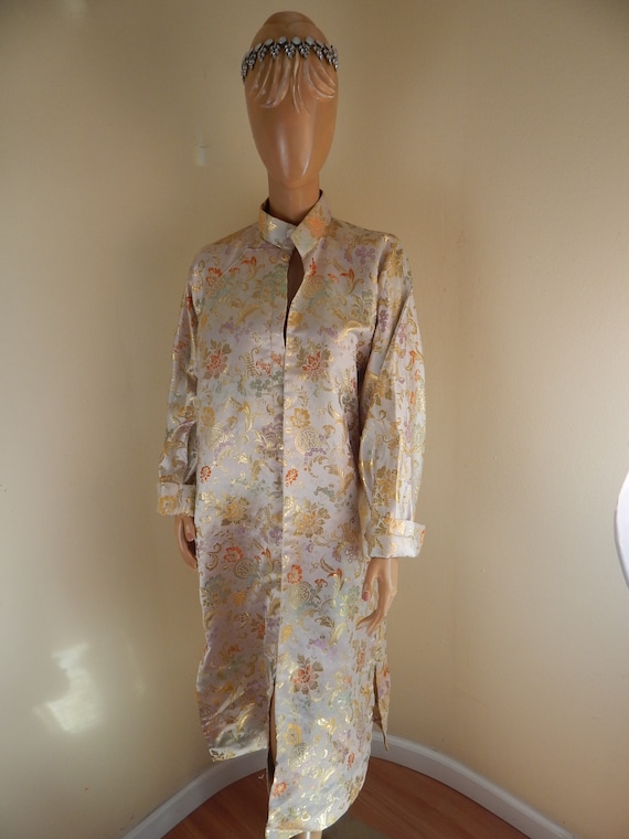 vintage kimono, satin, womens brocade satin robe, 