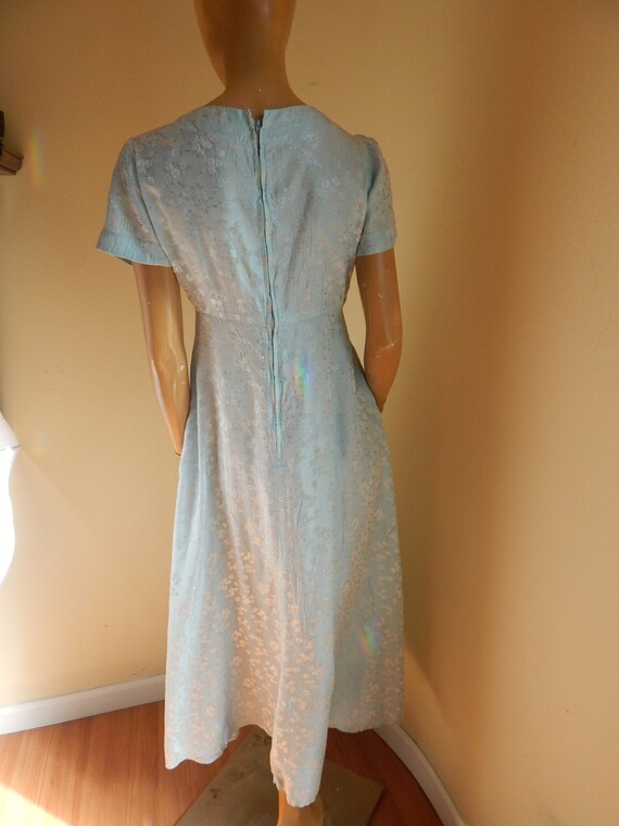 Vintage rayon babydoll dress in blue brocade  - image 2