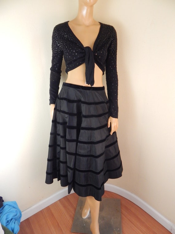 vintage 50s taffeta and velvet skirt, black velvet