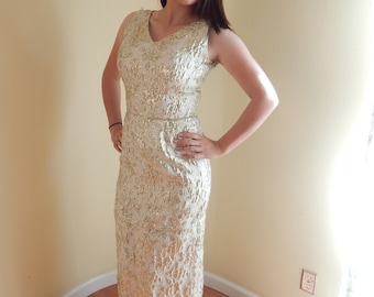 Vintage Gold Brocade Gown or Mini Dress: Convertible Design