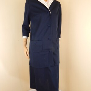 Navy blue vintage 60s dacron poly Suit, Jacket has western details, bust 42