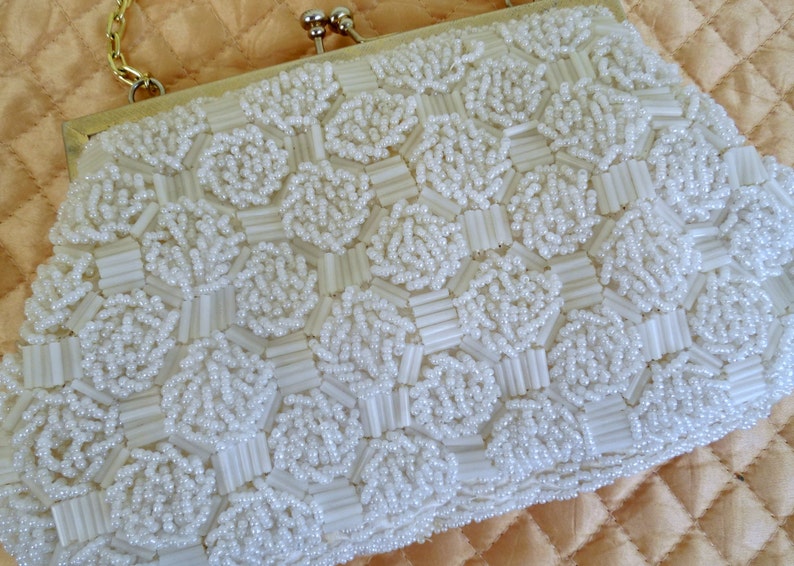 Vintage Bridal Clutch womens bugle Beads lined in satin Perf,wedding purse