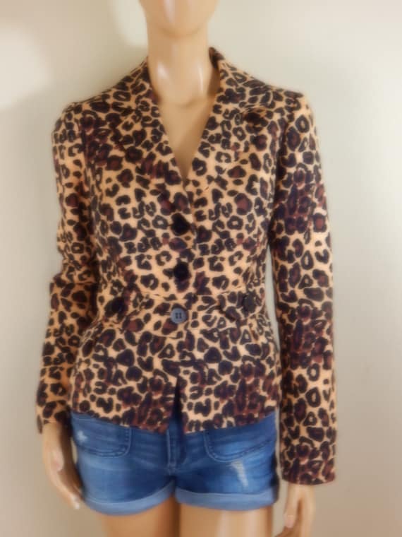 Brown animal print jacket, size 8 cache, lined, bu