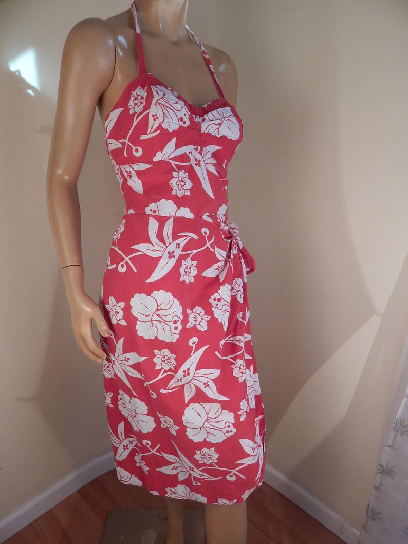 Vintage hawaiian sarong dress paradise bust 36 bright red | Etsy