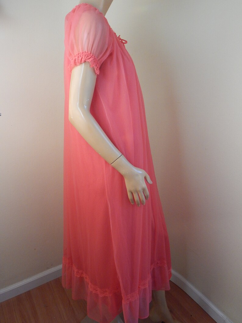 Vintage Pink Nightgown Sheer Peignoir Set Two Peice Etsy