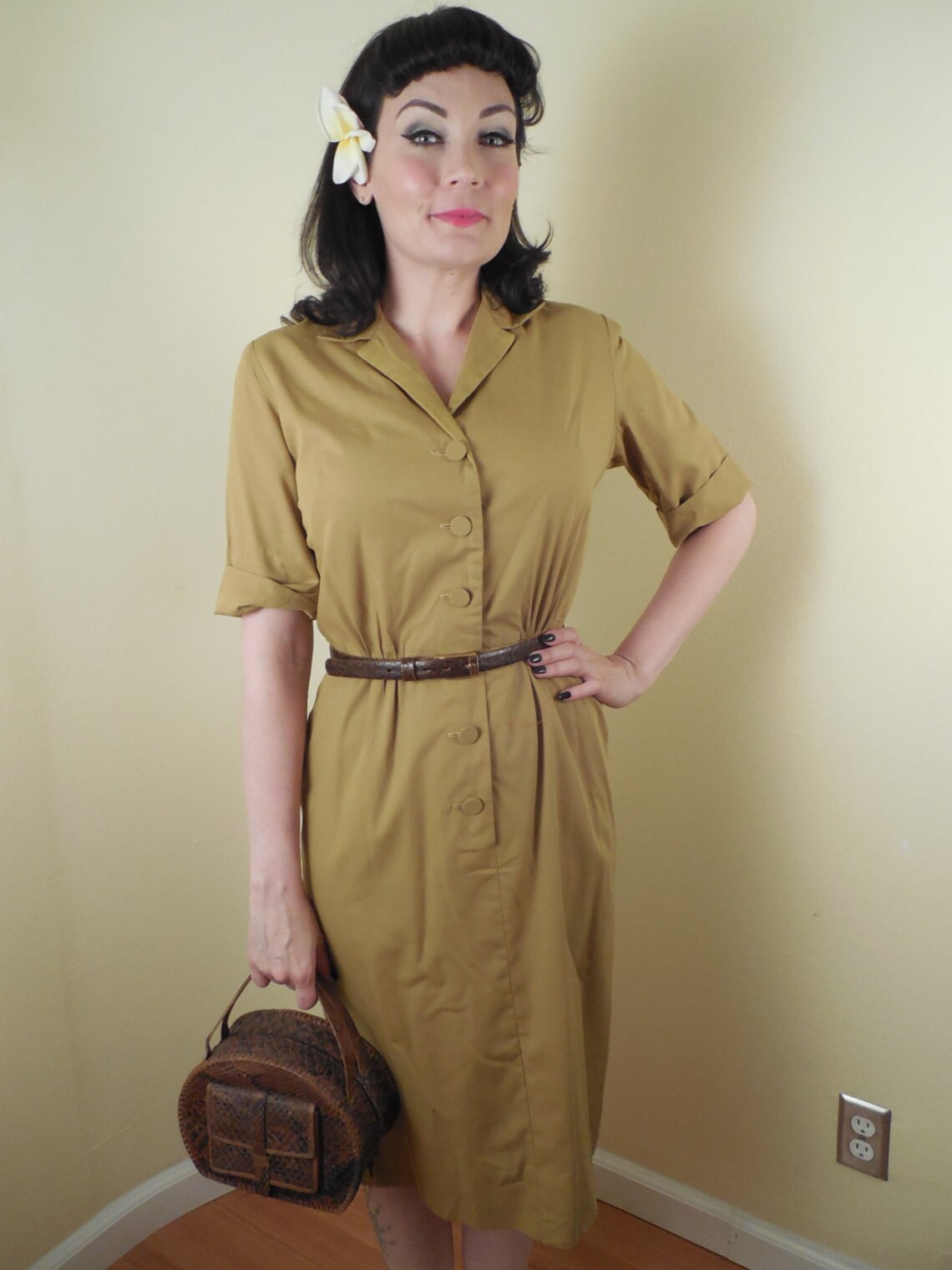 Vintage Khaki Dress 1950s Vintage Military Dress Cotton - Etsy