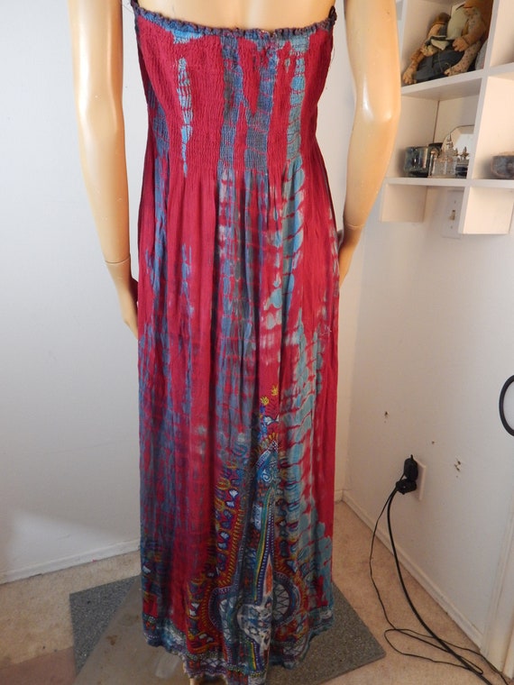 Tie dye dress gown, smocked bodice, India fabric - image 4