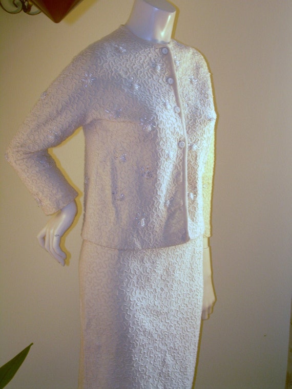 Vintage Virgin Wool Suit , Beaded wool suit, pin u