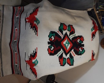 Vintage Mexican Serape Blanket: Cotton Eagle Design, 35"x70"