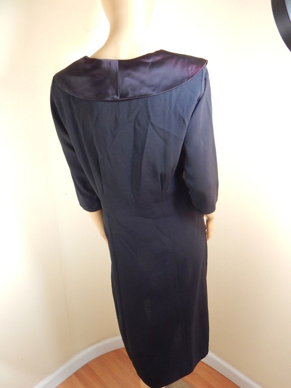 vintage 50s rayon crepe and satin black dress, - image 3