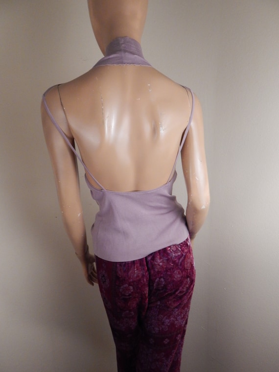 Tom ford Gucci silk top, lavender knit backless t… - image 5