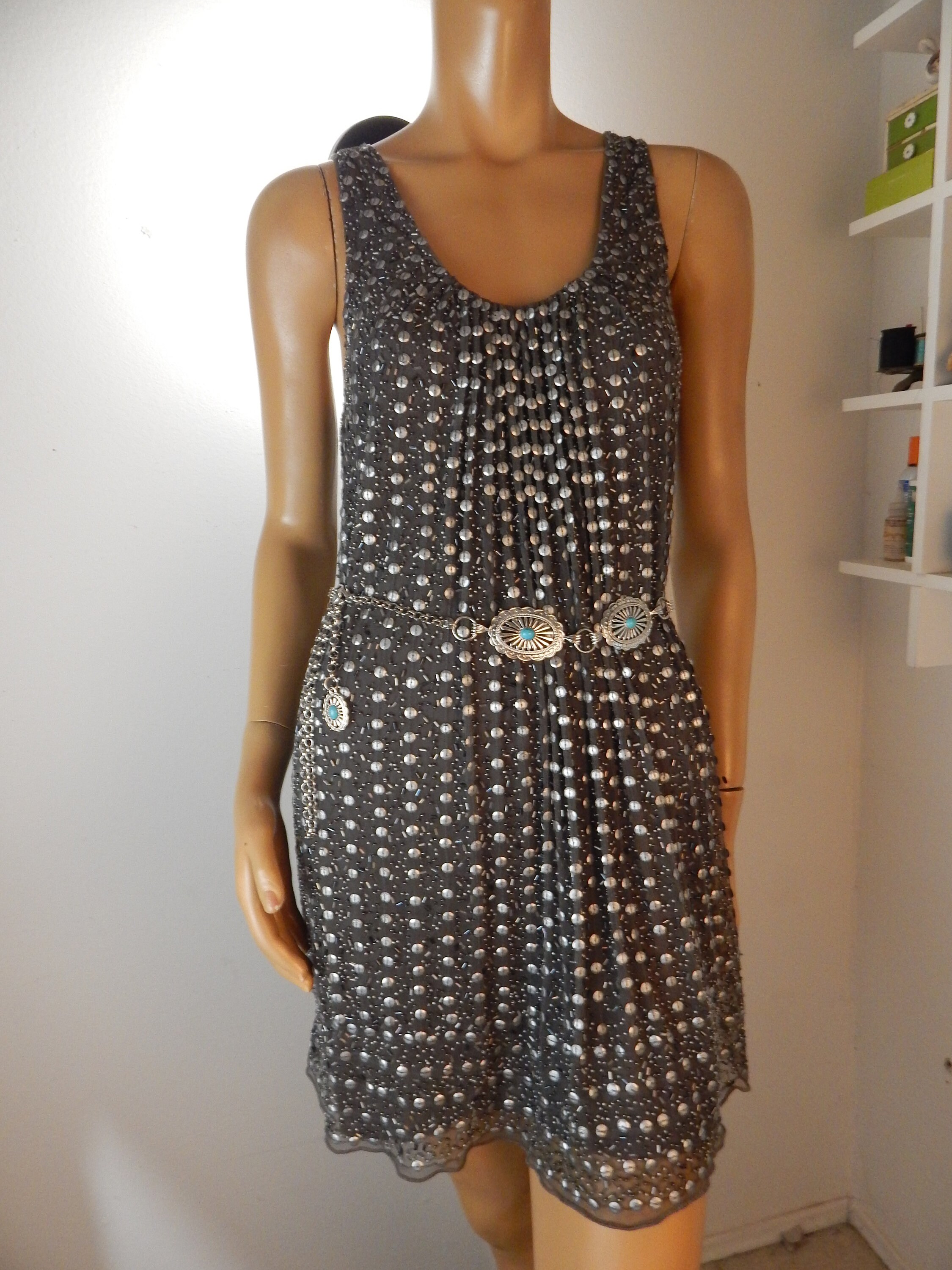 Silver sequin dress by Hannah Joe, medium, bust 39