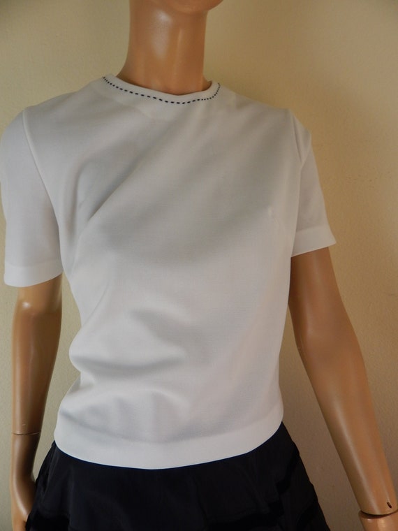 womens vintage blouse, white, medium, stretch, 70s