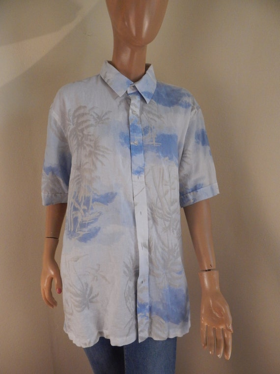 mens linen and cotton aloha shirt, hawaiian shirt - image 1