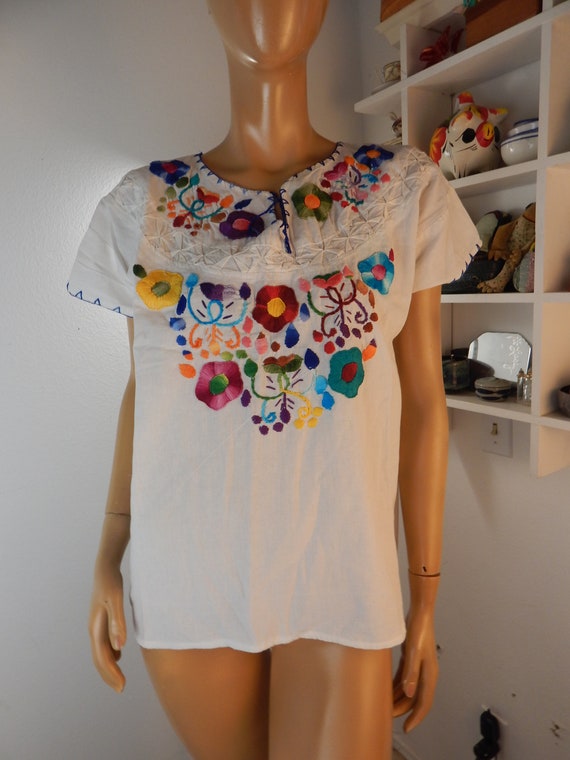 mexican embroidered top, all cotton, fancy smockin