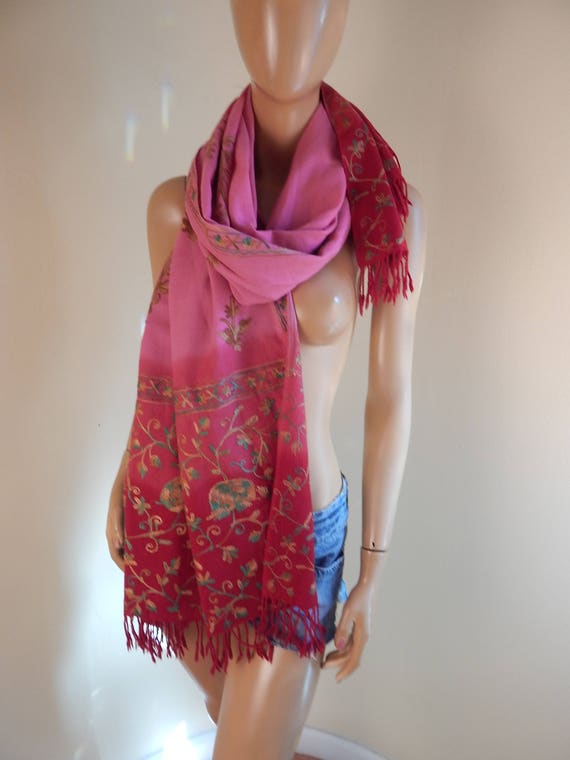 cashmere scarf, embroidered shawl, wool shawl, vin