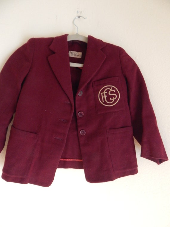 Girls wool lettermans jacket, red wool, bust 32. 3