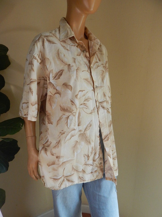 mens Yellow Hawaiian aloha shirt, mens XL cotton s