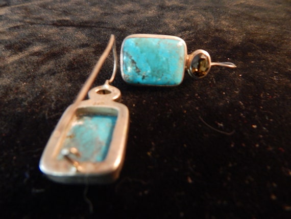 Turquoise pierced earrings with jewel, stamped st… - image 2