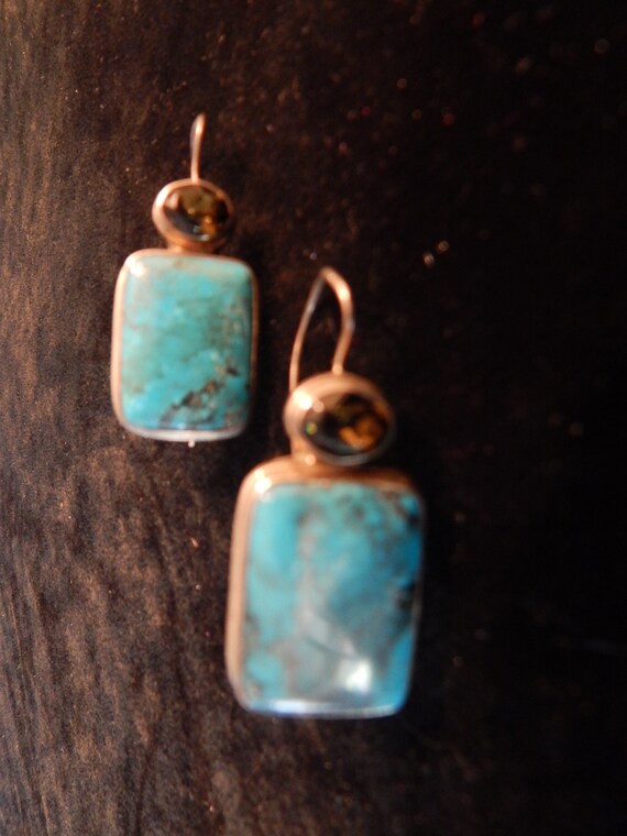 Turquoise pierced earrings with jewel, stamped st… - image 5