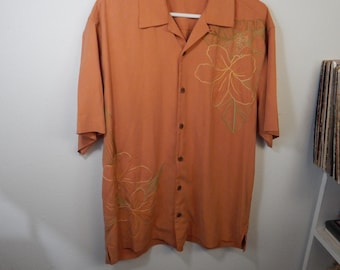 Mens Vintage Hawaiian shirt,large tommy Bahama, orange, silk, perfect condition