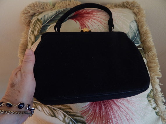 vintage black wool clutch big bow, mcm black clut… - image 1