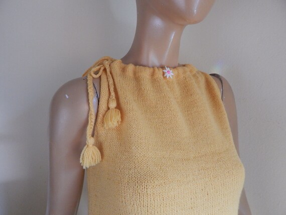 vintage knitted dress, handmade 70s yellow dress,… - image 7