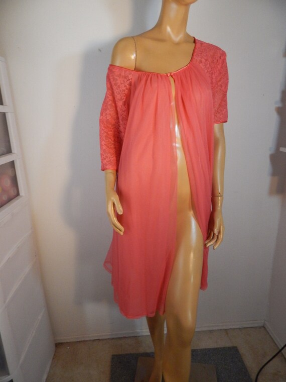 vintage pink sheer nightgown, bust 42 - image 8