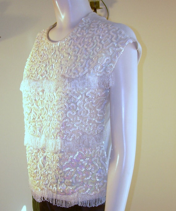 Vintage Beaded Vest, Wool Sweater, sequins,  Bead… - image 1