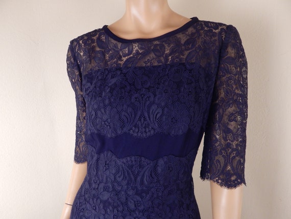 navy blue lace dress, vintage navy dress, david st